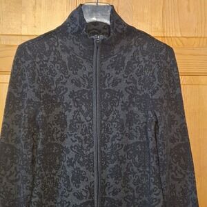 Skyr Black Jacquard Long Full Zip Up Cardigan Sweater Size M Cotton Blend